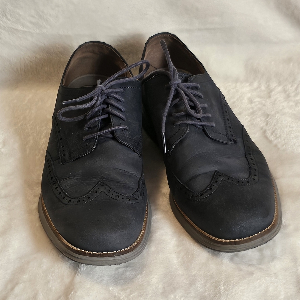 Cole Haan Grand OS Wing Tip Oxford Blue Suede Men's Shoes 9.5 M Comfort C26473